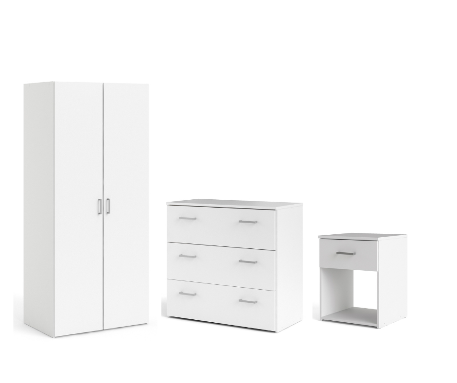 Space 3 Piece Set (2 Door Robe, 3 Drawer Chest, Nightstand)White